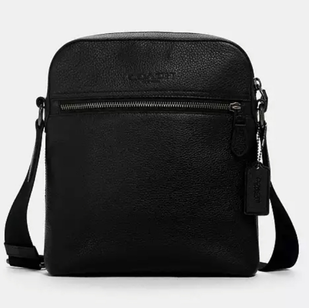 Coach Flight Black Pebbled Leather Messenger Crossbody LIKE NEW